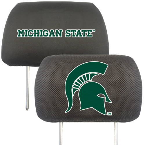 Michigan State University - Michigan State Spartans Head Rest Cover Spartan Primary Logo and Wordmark Black