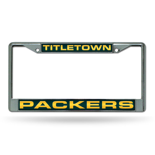 Green Bay Packers Laser Chrome License Plate Frame "Title Town"