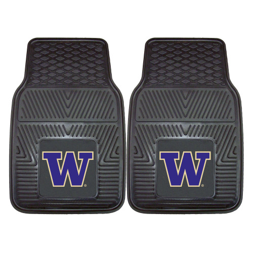 University of Washington - Washington Huskies 2-pc Vinyl Car Mat Set W Primary Logo Black