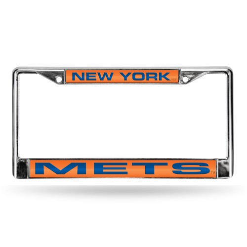 New York Mets Laser Cut License Plate Frame - Orange with Blue Letters