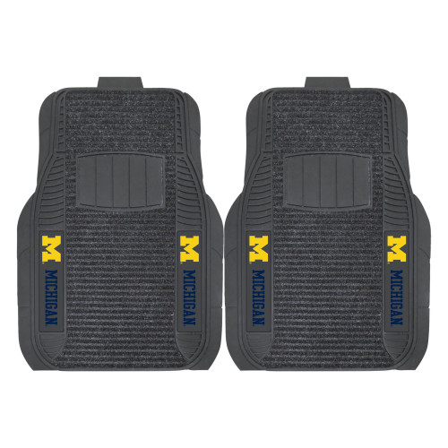 University of Michigan - Michigan Wolverines 2-pc Deluxe Car Mat Set "Block M" Logo & "Michigan" Wordmark Black