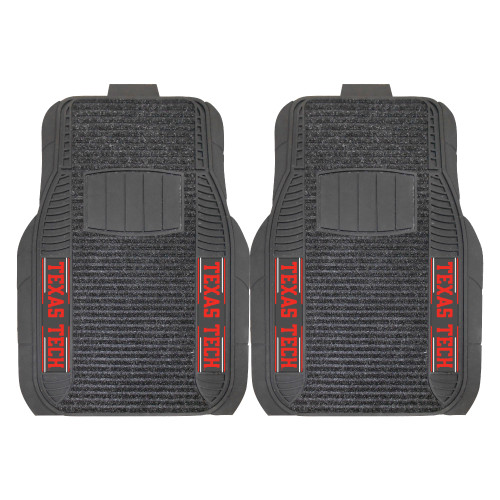 Texas Tech University - Texas Tech Red Raiders 2-pc Deluxe Car Mat Set Double T Primary Logo and Wordmark Black