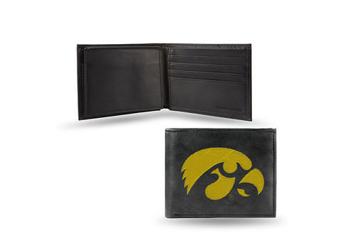 Iowa Hawkeyes Wallet Billfold Leather Embroidered Black