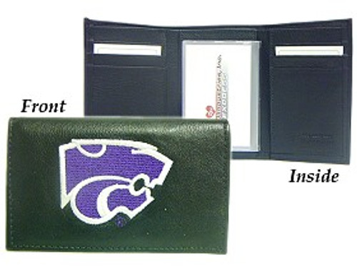 Kansas State Wildcats Wallet Trifold Leather Embroidered