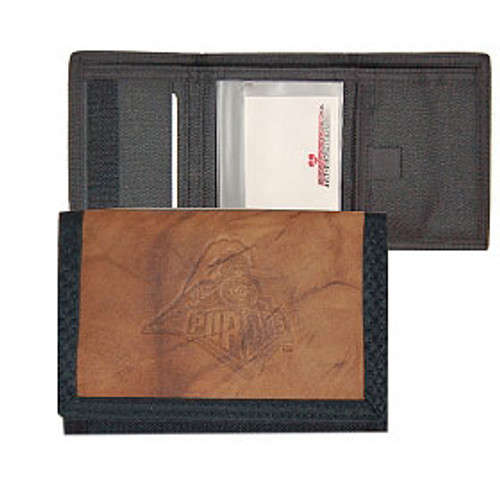 Purdue Boilermakers Leather/Nylon Embossed Tri-Fold Wallet