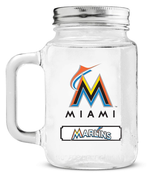 Miami Marlins Mason Jar Glass With Lid