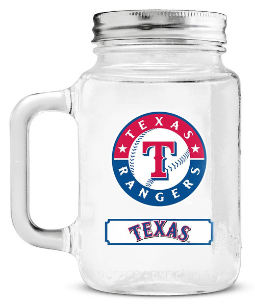 Texas Rangers Mason Jar Glass With Lid