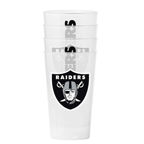 Las Vegas Raiders Glass Pint 16oz Plastic Clear 4 Pack