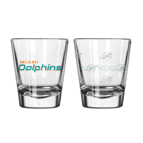 Miami Dolphins Shot Glass - 2 Pack Satin Etch - New UPC