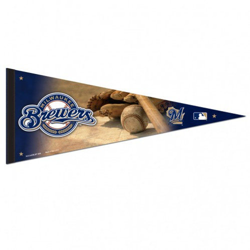 Milwaukee Brewers Pennant 12x30 Premium Style Ball and Glove Design