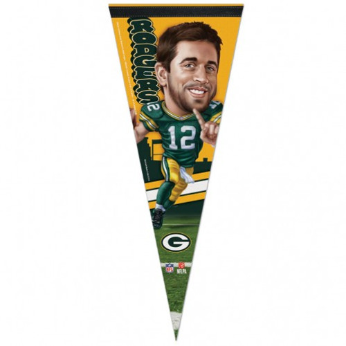 Green Bay Packers Pennant 12x30 Premium Style Aaron Rodgers Caricature Design