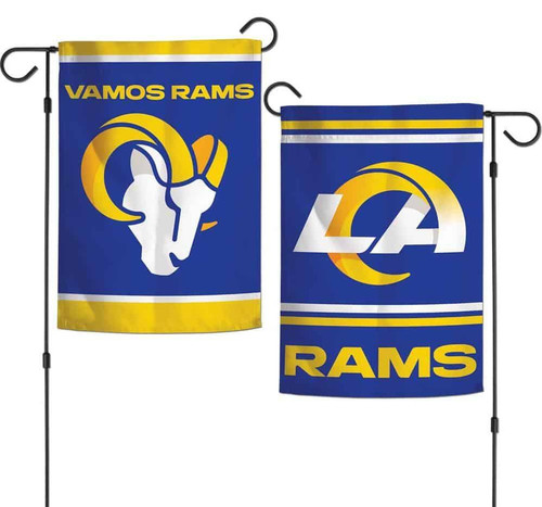 Los Angeles Rams Flag 12x18 Garden Style 2 Sided Slogan Design