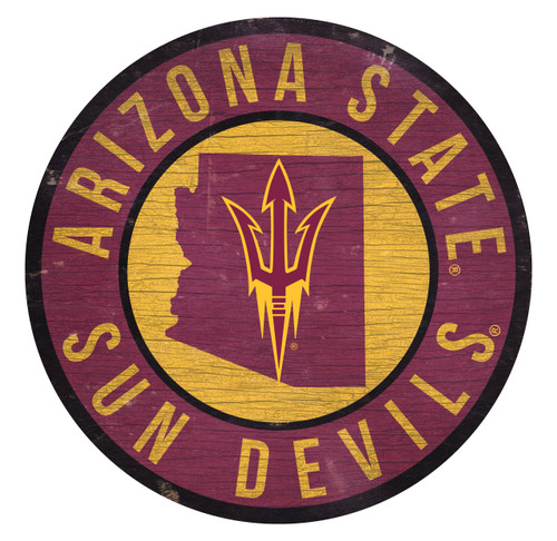 Arizona State Sun Devils Sign Wood 12 Inch Round State Design