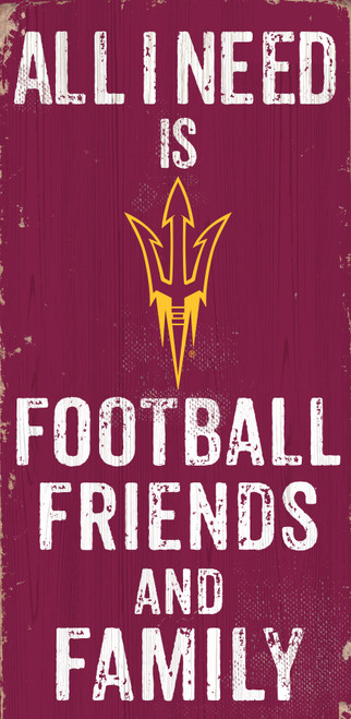 Arizona State Sun Devils Sign Wood 6x12 Football Friends and Family Design Color