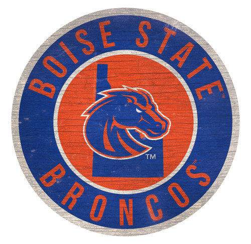 Boise State Broncos Sign Wood 12 Inch Round State Design