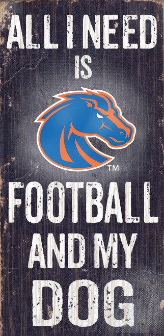 Boise State Broncos Wood Sign - Football and Dog 6x12