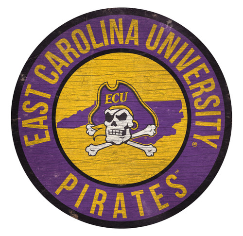 East Carolina Pirates Sign Wood 12 Inch Round State Design