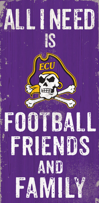 East Carolina Pirates Sign Wood 6x12 Football Friends and Family Design Color