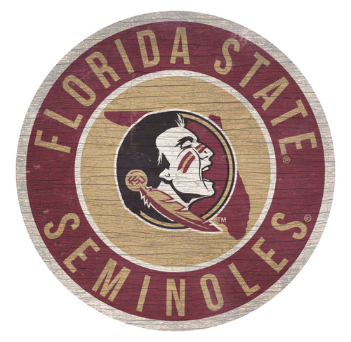 Florida State Seminoles Sign Wood 12 Inch Round State Design