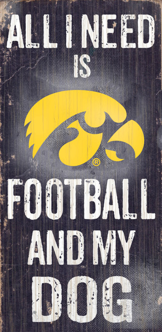 Iowa Hawkeyes Wood Sign - Football and Dog 6x12