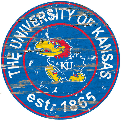 Kansas Jayhawks Wood Sign - 24" Round