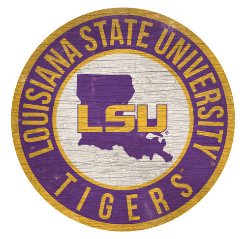 LSU Tigers Sign Wood 12 Inch Round State Design