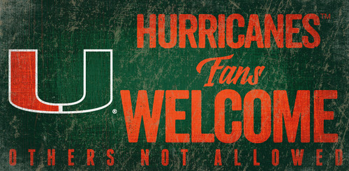 Miami Hurricanes Wood Sign Fans Welcome 12x6