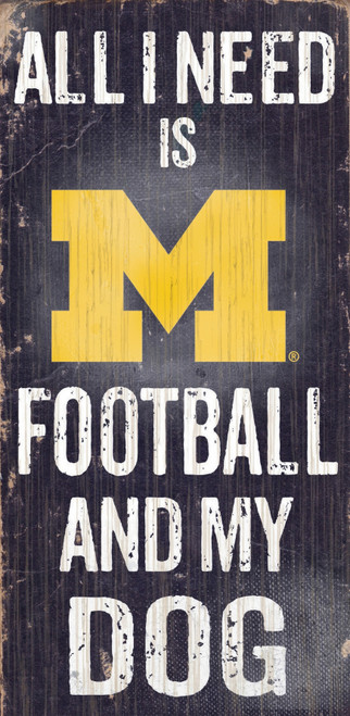 Michigan Wolverines Wood Sign - Football and Dog 6"x12"