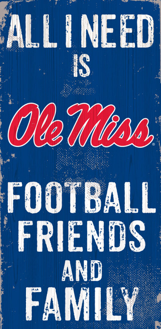 Mississippi Rebels Sign Wood 6x12 Football Friends and Family Design Color