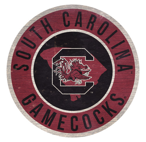 South Carolina Gamecocks Sign Wood 12 Inch Round State Design