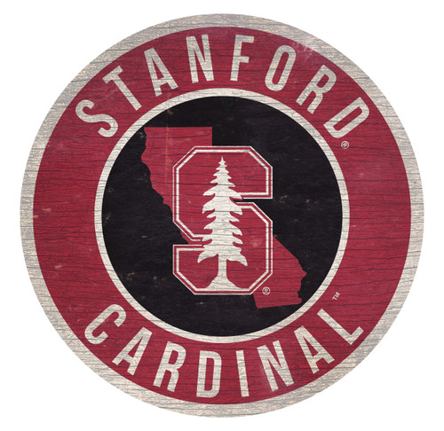 Stanford Cardinal Sign Wood 12 Inch Round State Design