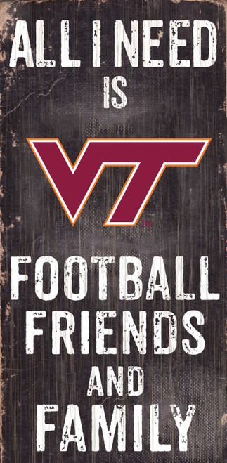 Virginia Tech Hokies Sign Wood 6x12 Football Friends and Family Design Black