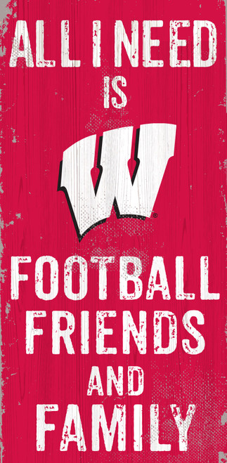 Wisconsin Badgers Sign Wood 6x12 Football Friends and Family Design Color