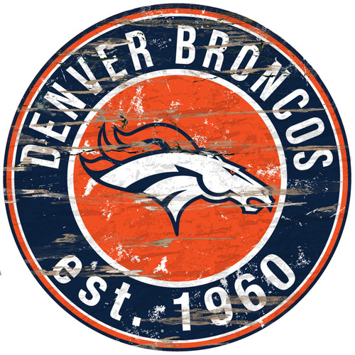 Denver Broncos Wood Sign - 24" Round