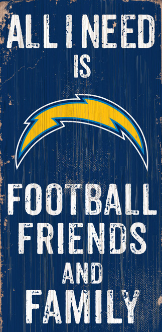 Los Angeles Chargers Sign Wood 6x12 Football Friends and Family Design Color