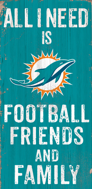 Miami Dolphins Sign Wood 6x12 Football Friends and Family Design Color