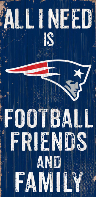 New England Patriots Sign Wood 6x12 Football Friends and Family Design Color