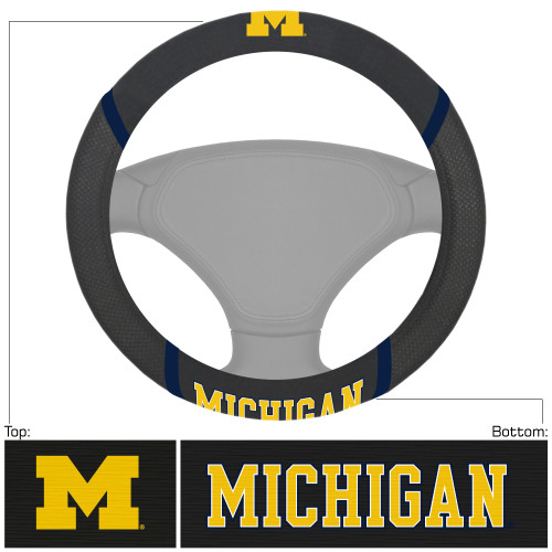 University of Michigan - Michigan Wolverines Steering Wheel Cover "Block M" Logo & "Michigan" Wordmark Black