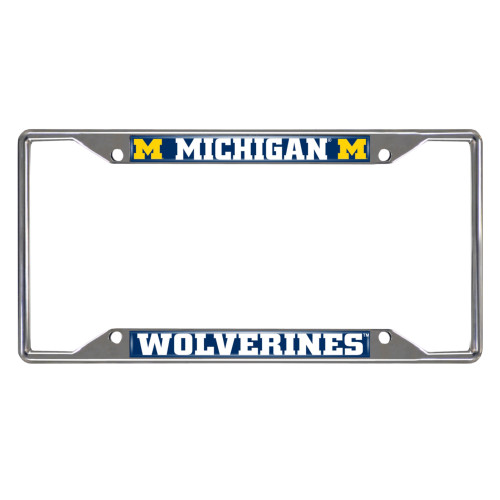 University of Michigan - Michigan Wolverines License Plate Frame "Block M" Logo & Wordmark Chrome