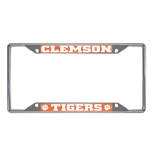 Clemson University - Clemson Tigers License Plate Frame Tiger Paw Primary Logo Chrome