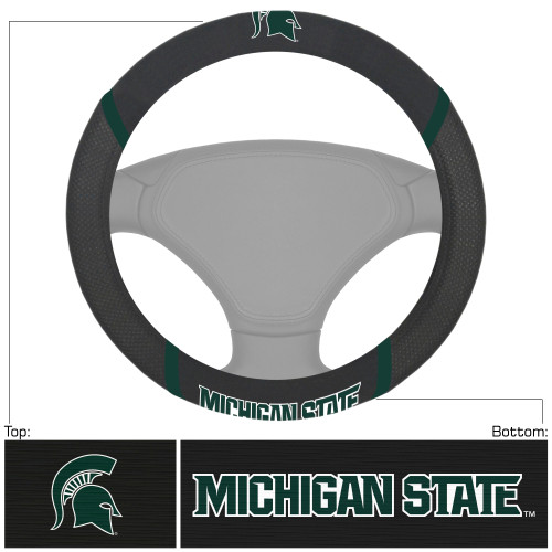 Michigan State University - Michigan State Spartans Steering Wheel Cover Spartan Primary Logo and Wordmark Black
