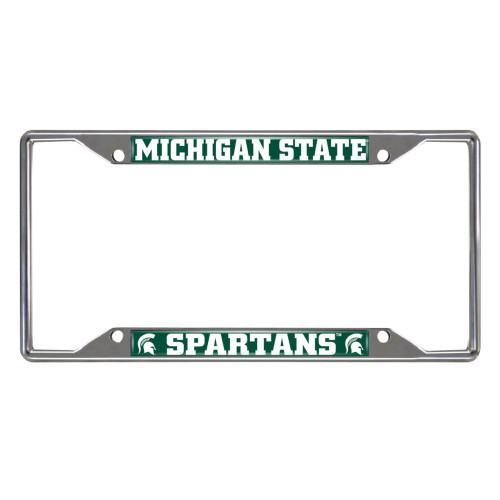Michigan State University - Michigan State Spartans License Plate Frame Spartan Primary Logo and Wordmark Chrome
