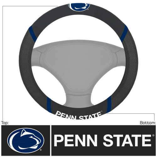 Pennsylvania State University - Penn State Nittany Lions Steering Wheel Cover "Nittany Lion" Logo & Wordmark Black