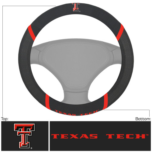 Texas Tech University - Texas Tech Red Raiders Steering Wheel Cover Double T Primary Logo and Wordmark Black