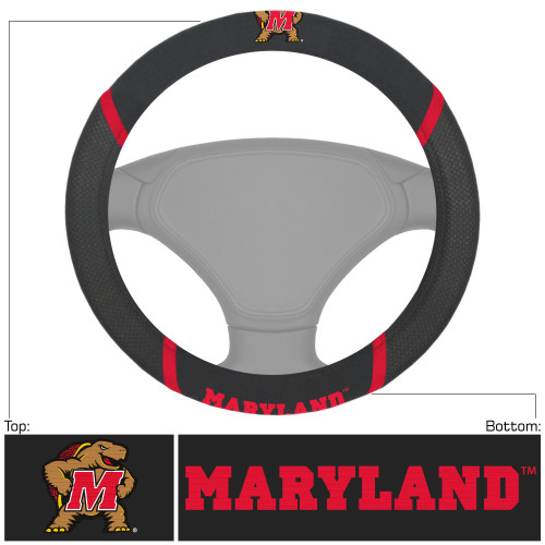 University of Maryland - Maryland Terrapins Steering Wheel Cover "Turtle & M" Logo & "Maryl&" Wordmark Black