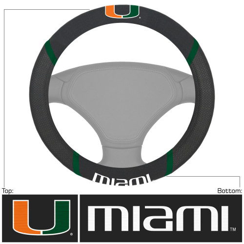 University of Miami - Miami Hurricanes Steering Wheel Cover U Primary Logo and Wordmark Black