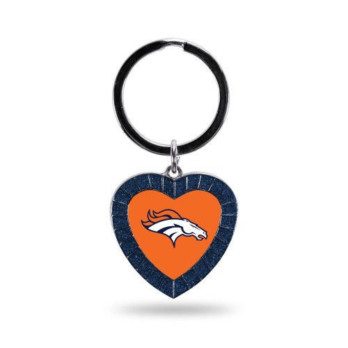 Denver Broncos Navy Rhinestone Heart Keychain