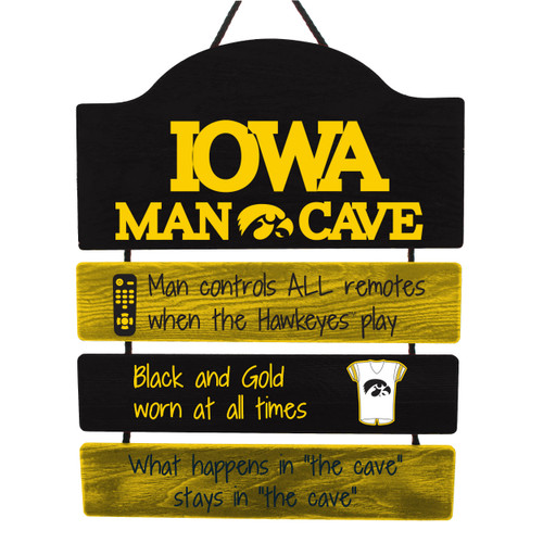 Iowa Hawkeyes Man Cave Design Wood Sign