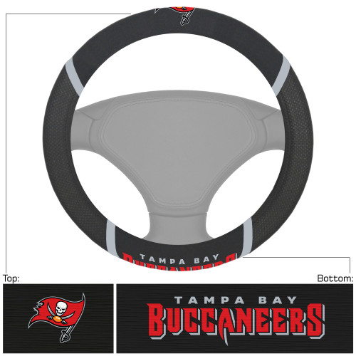 Tampa Bay Buccaneers Steering Wheel Cover  "Pirate Flag" Logo & Wordmark Black