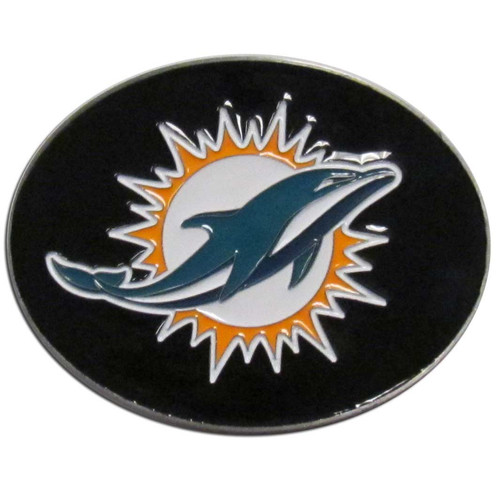 Our officially licensed Miami Dolphins  logo buckle is fully cast metal with an expertly enameled team color finish. The buckle fits belts up to 2 inches and is the perfect fan accessory.